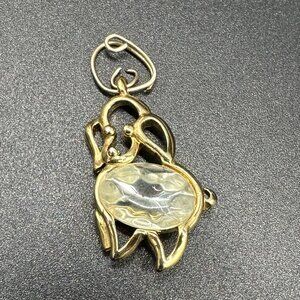 Vintage Dog  Pendant Charm Trifari Gold Toned Poodle Clear Jelly Belly Retro